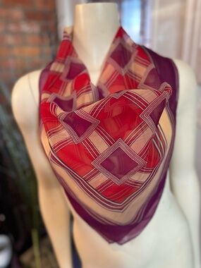 Vintage 1970's Burgundy Geometric Scarf